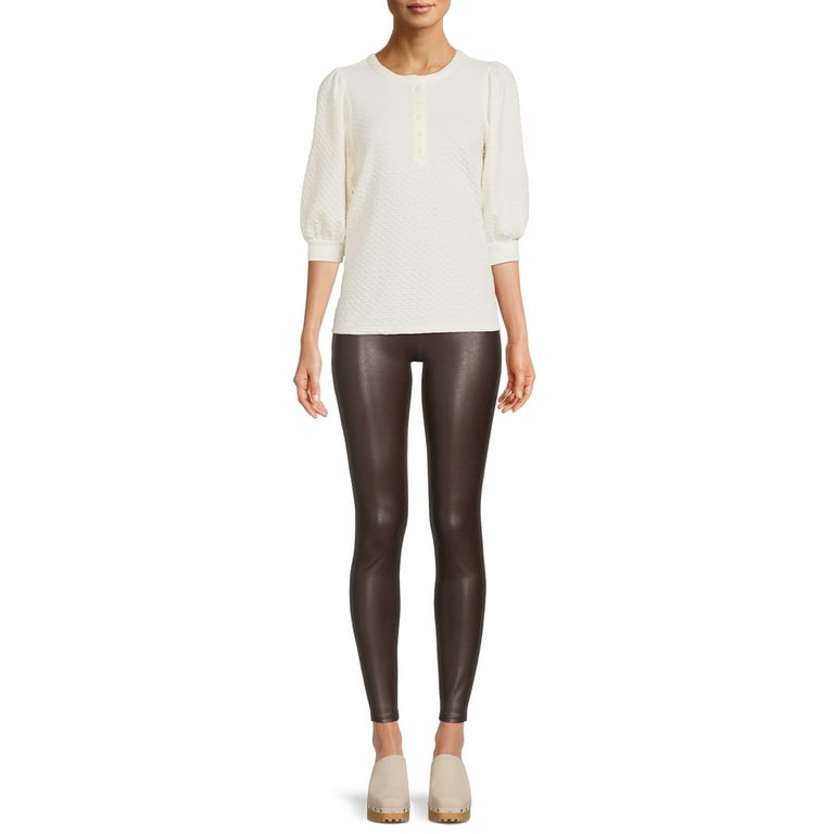 H&M cream white faux leather leggings, Women's Fashion, Bottoms