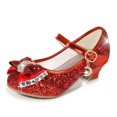 thumbnail image 1 of Zapatos de cuero de princesa para niñas, zapatos de tacón alto con purpurina, informales, flores, nudo de mariposa, azul, rosa y plateado, 1 of 4