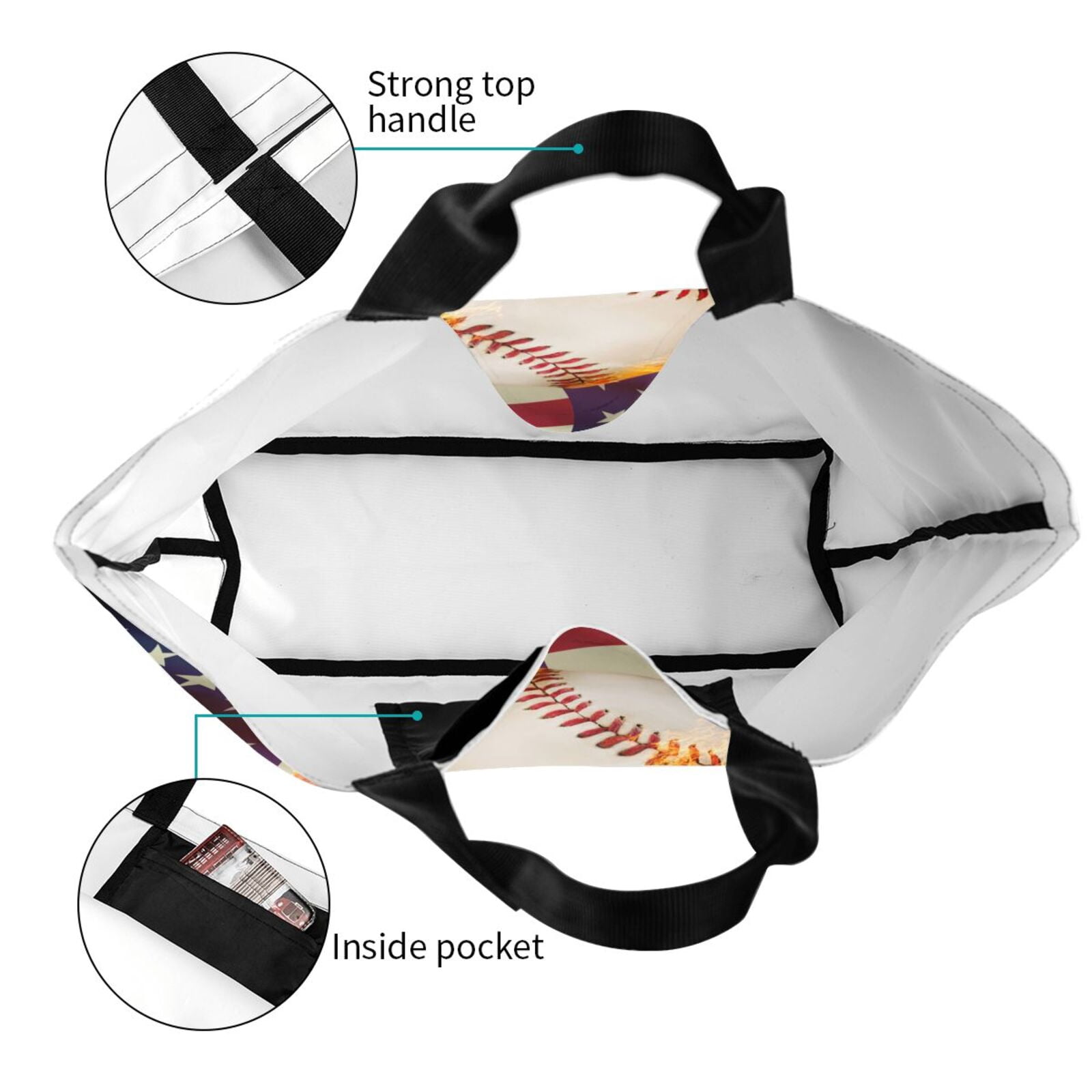 Naloa Baseball Ball With Flag Tote Bag for Women Large Capacity Shoulder Bag for College Work Travel Shopping