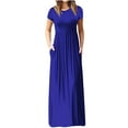 thumbnail image 2 of SMihono Robe Maxi Bohème d'Été pour Femmes Grande Taille Mode Femmes Décontractée Col Rond Été Manches Courtes Unie Ample Poches Longue Robe Plage Évasée Robe d'Été, 2 of 4