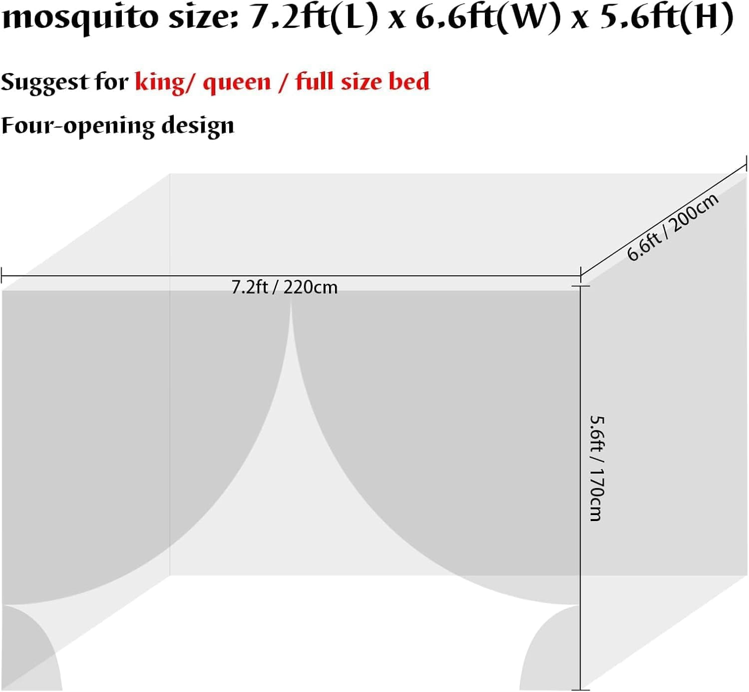 Mosquito Net Bed Canopy for Double Bed, Black Netting Four Corner Post Curtains Bed Drape Elegant Mosquito Net