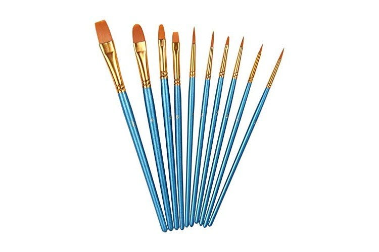 Pixiss Acrylic Paint Brush 10 Piece Set, Nylon Hair Brushes For All 