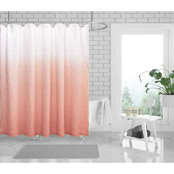 Serafina Home Decorative Fabric Shower Curtain for Bathroom: Embossed White Blush Ombre Gradation Shading Design (Brandi Blush)