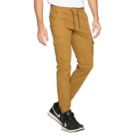BFJ - Men's Elastic Waist Cargo Pants Gym Workout Athletic Sport Casual Joggers (Khaki, 42x32