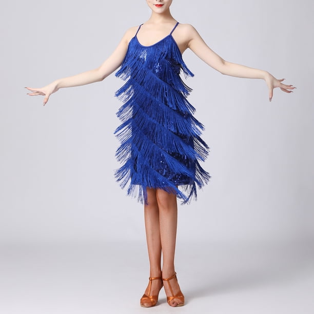 royal blue flapper dress Ibtom Castle Women's Flapper Dress 1920s Sequin Tassel Latin Party Cocktail Dress Ballroom Dance Costume Vintage Fringe Dress M Royal Blue, Size: