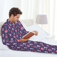 thumbnail image 6 of Salouo leaf flower Skull colorful Print Button-Front Long Sleeve Pajama Set for Men, Soft 2Pjs Men's Long Sleeve Sleepwear-Small, 6 of 7