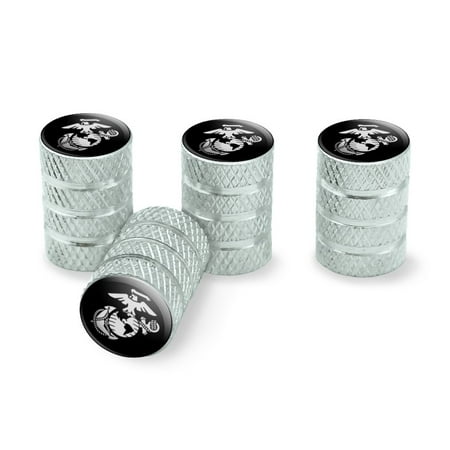 Golden Eagles Gear Marines USMC White Eagle Globe Anchor on Black Officially Licensed Tire Rim Wheel Aluminum Valve Stem Caps - Aluminum ()