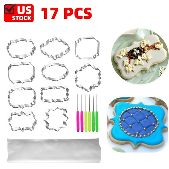 Set of 17, Cookie Cutter Kitchen Gadget,Stainless Steel Plaque Frame Pastry Biscuit Cookie Cutter Cake Fondant Pancake Cutters Mold