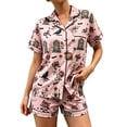 thumbnail image 2 of 2 Piece Halloween Short Pajama Set for Women Short Sleeve Shirt Fall Winter Casual Soft Sleepwear Purple L, 2 of 4