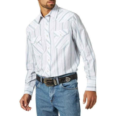 Mens Western Wear Shirts Jackets - Wrangler Men's long sleeve striped western shirt