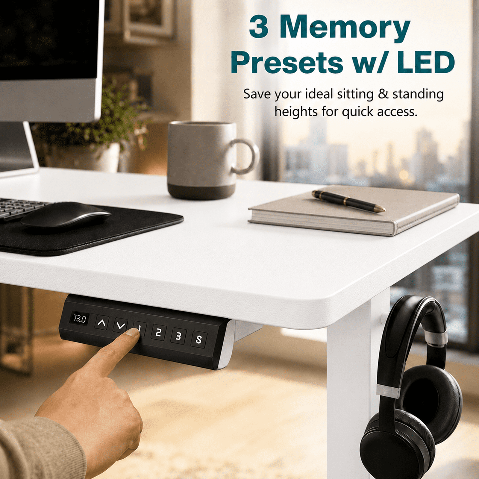 Alvantor Standing Desk, 28.7''- 48'' Height Electric Height Adjustable Home Office Desk with 3 Memory Presets, Sit and Stand Up, T-Shaped Frame