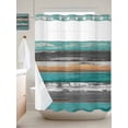 thumbnail image 2 of Coastal Style No Hook Shower Curtain and Liner Set Vintage Green Brown Stripes Wood Grain Shower Curtains with Snap-in Liner & See Through Top Window Hotel Style for Bathroom Decor 72x78 Inch, 2 of 8