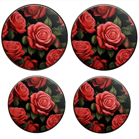 

BaHomeck Electric Stove Burner Covers Set of 4 Round Metal Gas Stove Burner Covers 8 Inch and 10 Inch Kitchen Decor Red Roses With Unique Design On The Black Background