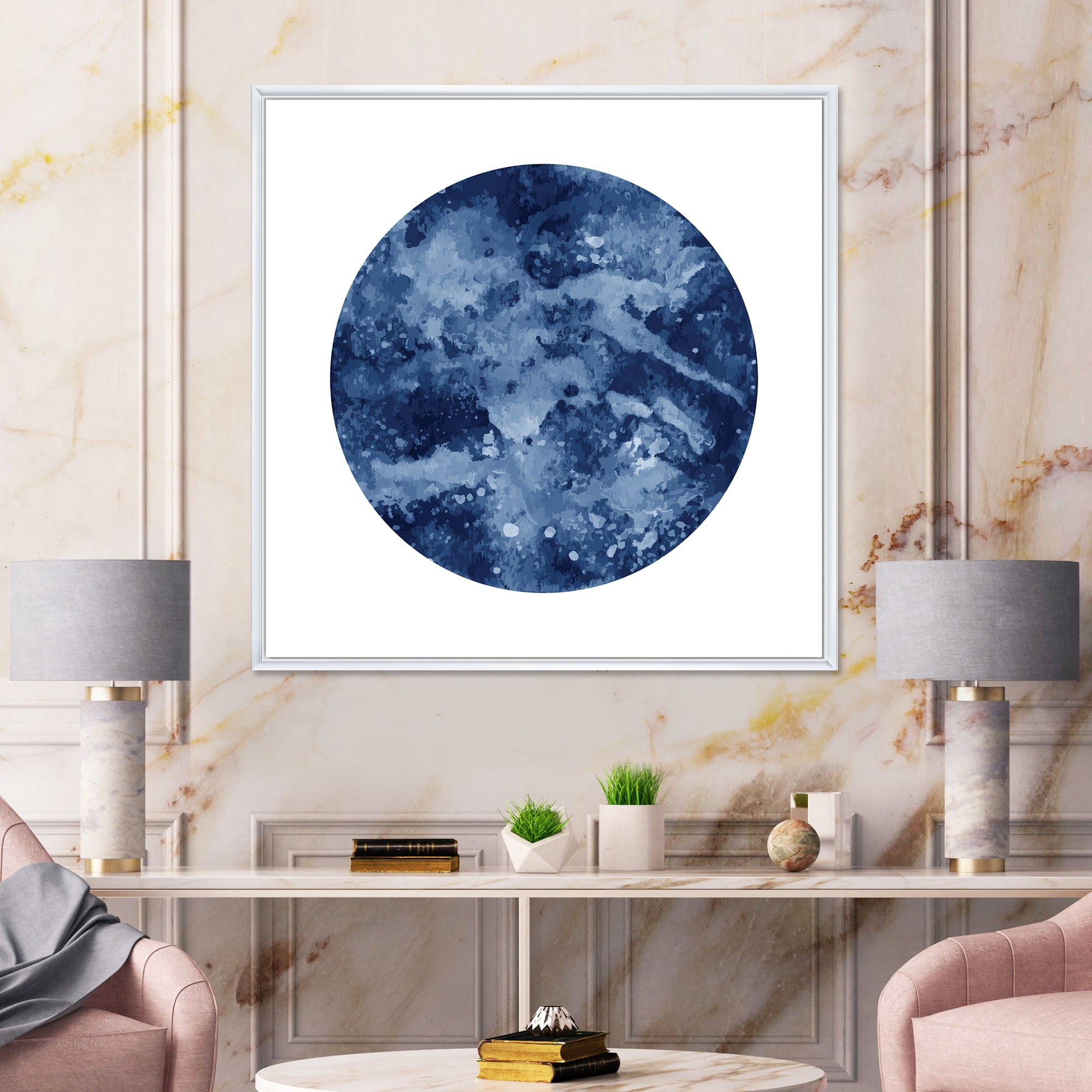 Designart 'Blue Space Galaxy Circle' Modern Framed Canvas Wall Art Print