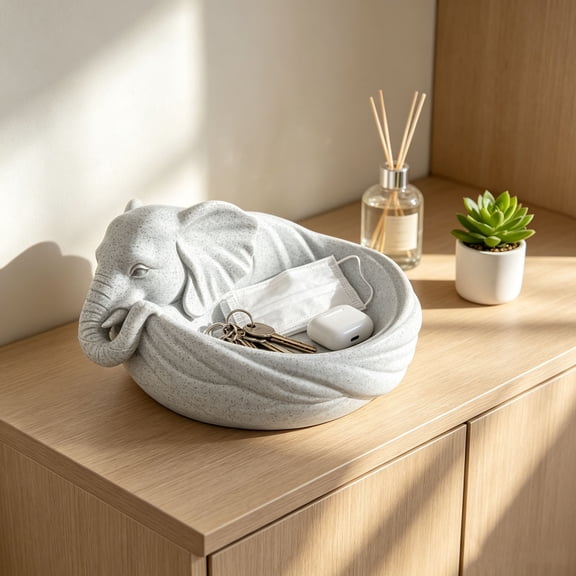 Decorative Elephant Storage Bowl, Cute Figurine Catchall Tray, Entryway Key Tray and Multifunctional Tabletop Organizer for Bedroom Bathroom