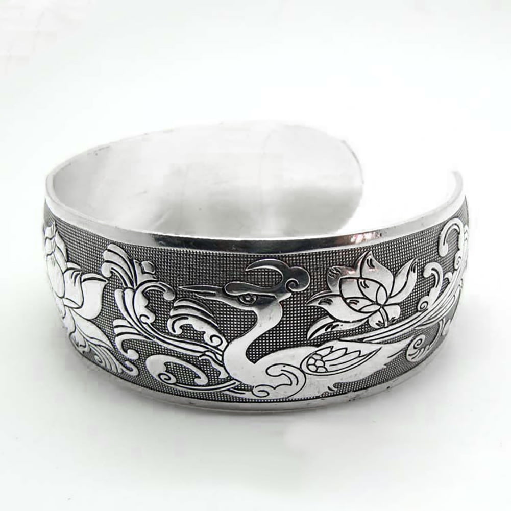 Ayyufe Silver Bangle Bracelets Women Vintage Ethnic Open