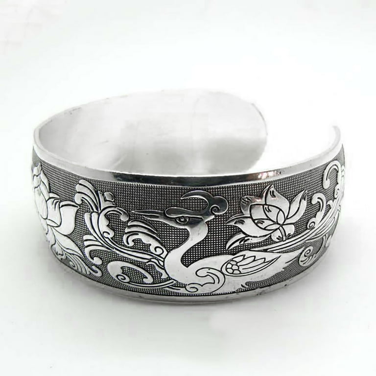 Ayyufe Silver Bangle Bracelets Women Vintage Ethnic Open
