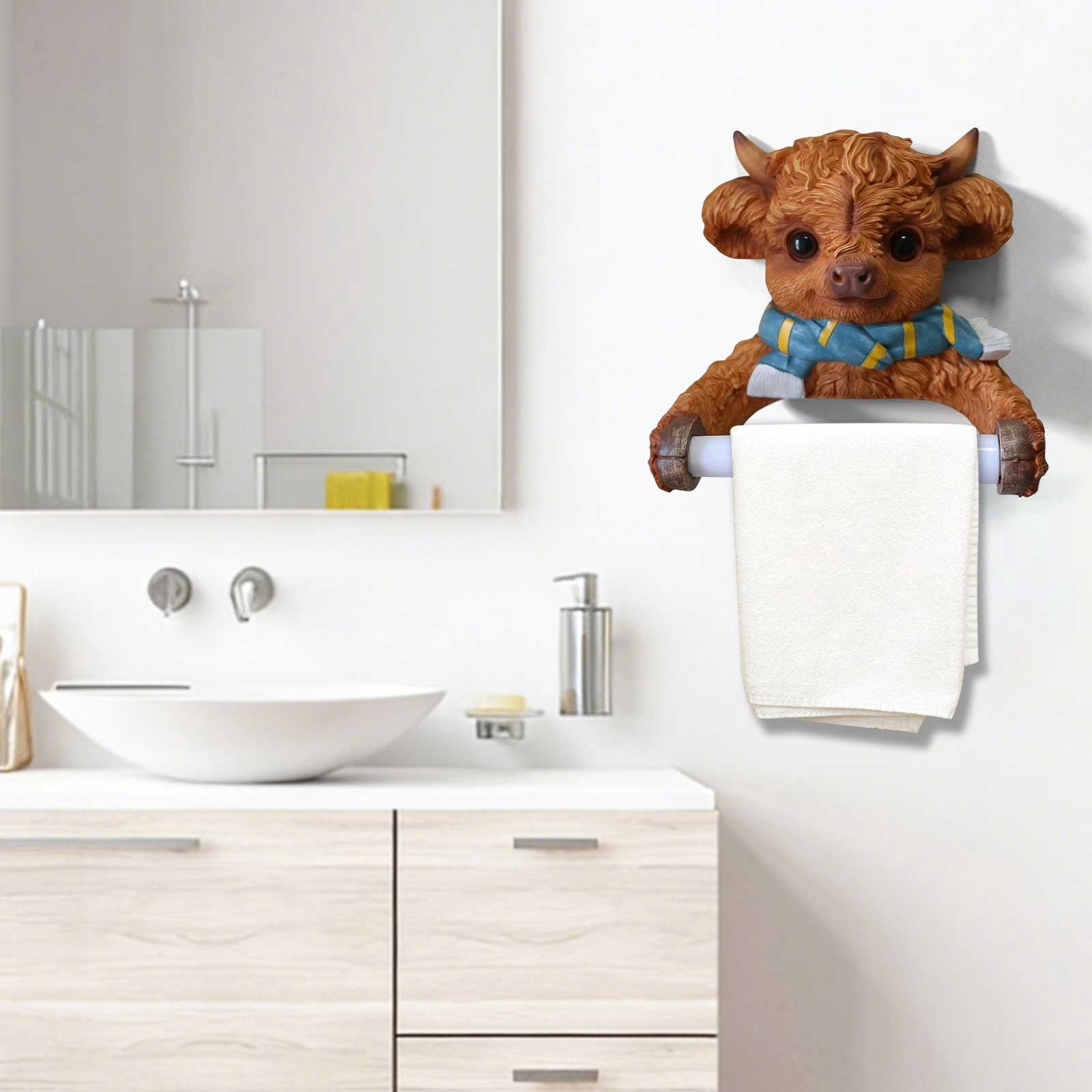 Highland Cow Toilet Paper Roll Holder Cartoon Animal Shape Wall Storage Decor