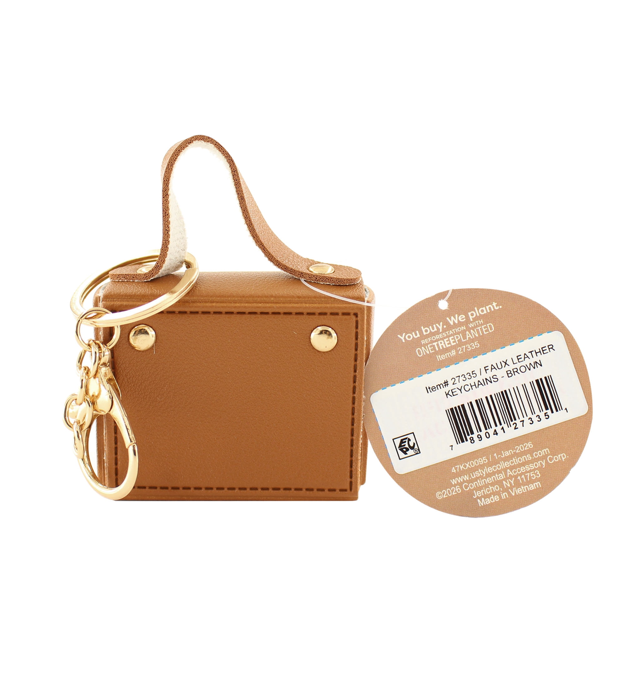 U Style Mini Purse Keychain, Faux Leather, Brown, 2.5" x 1" x 2"