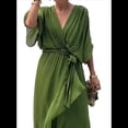 thumbnail image 2 of Vestido de Talla Grande para Mujer, Corta, Cruzado, Cuello en V, Abertura Alta, Volantes, . Verde M, 2 of 6