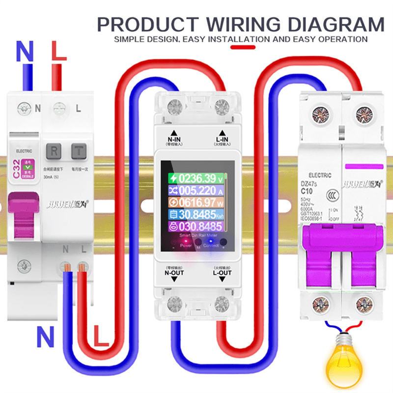 AT2PW 100A Tuya WIFI Din Rail Energy Meter Smart Switch Remote Control AC 220V Digital Volt Kwh Frequency Factor Meter,as shown