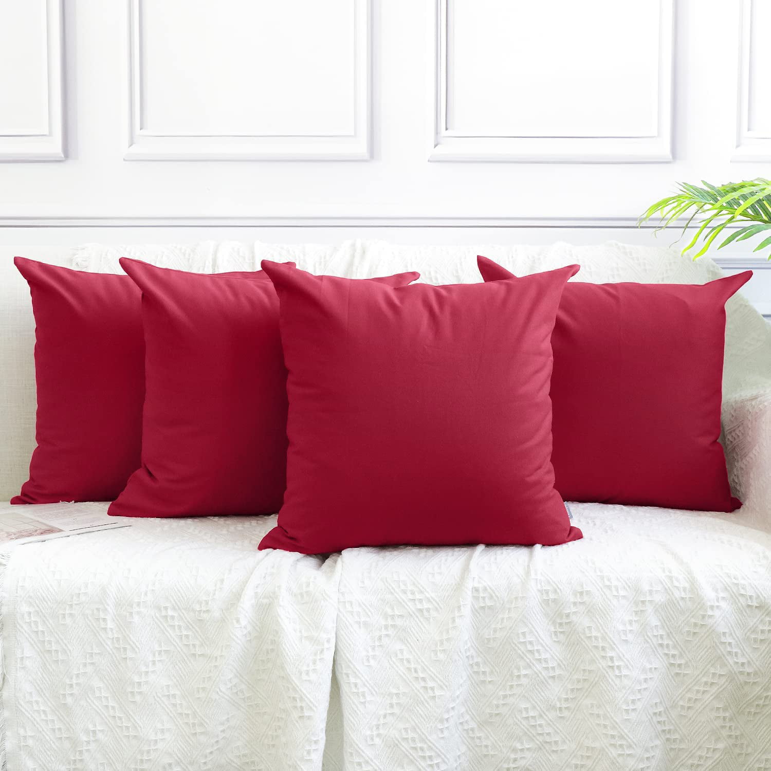 4-Pack Cotton Comfortable Solid Decorative Throw Pillow Case Square Cushion Cover Pillowcase Cover Only,No Insert 20x20inch/50x50cm, Red