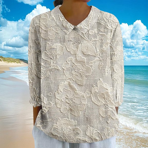 Vetsdori Tops for Women 3/4 Sleeve Dressy Pullover Summer Graphic,Collared Trendy Gift Juniors Blouses