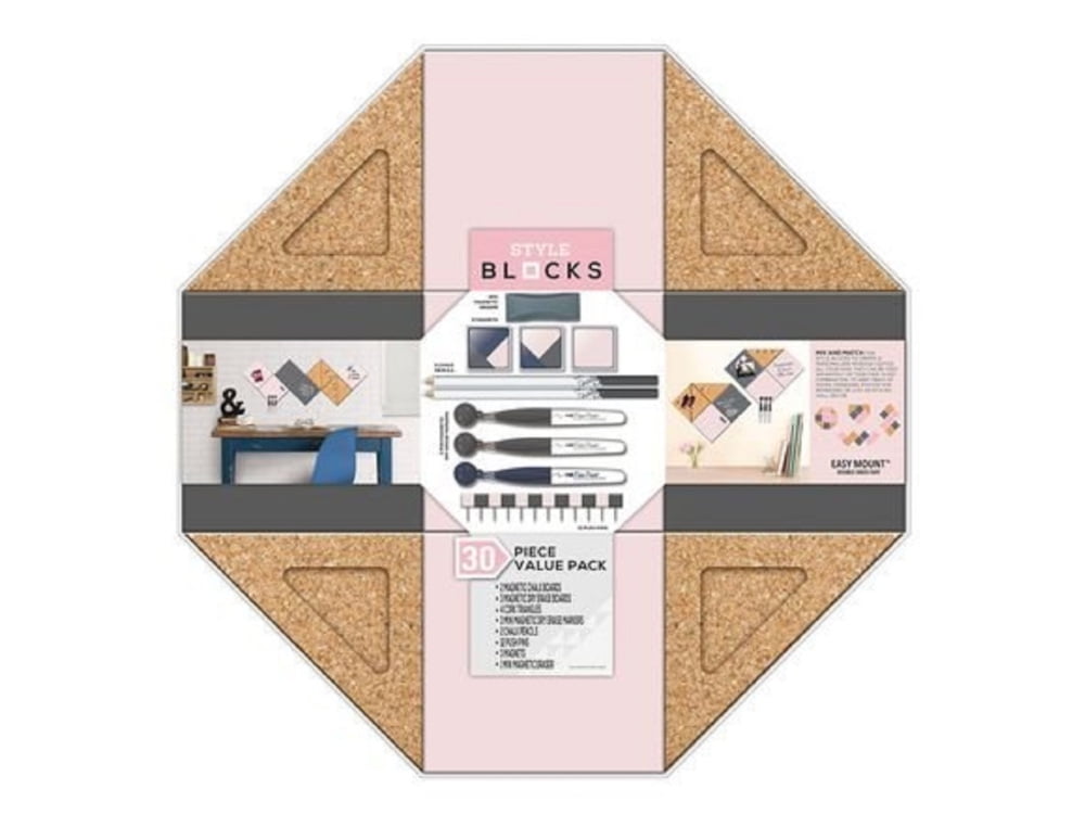 Style Blocks 30-Piece Value Pack - Magnetic Chalk Boards & Dry Erase Board, Pink