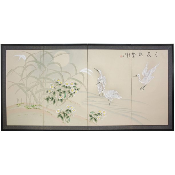 Oriental Furniture Cranes in Full Moon, 18"x36", decorative piece, wall
