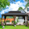 thumbnail image 5 of Domi Outdoor Living 12’x18’Hardtop Gazebo, Aluminum Frame Canopy with Galvanized Steel Double Roof,Permanent Outdoor Metal Pavilion with Curtains & Netting for Patio,Backyard & Lawn,Brown, 5 of 10