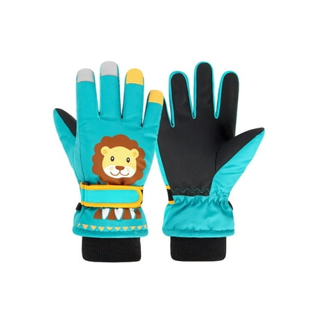 

Kids Boys Winter Gloves Touch Screen Glove Cold Weather Warm Gloves Cartoon Lion Printed Windproof Skiing Touchscreen Full Finger