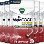 Vicks VapoCOOL SEVERE Medicated Sore Throat Drops, Fast-Acting Max Strength Relief, Soothes Sore Throat Pain Caused by Cough, Powerful Vicks Vapors, Menthol, Cherry Noze Flavor, 225ct (5 45ct packs)