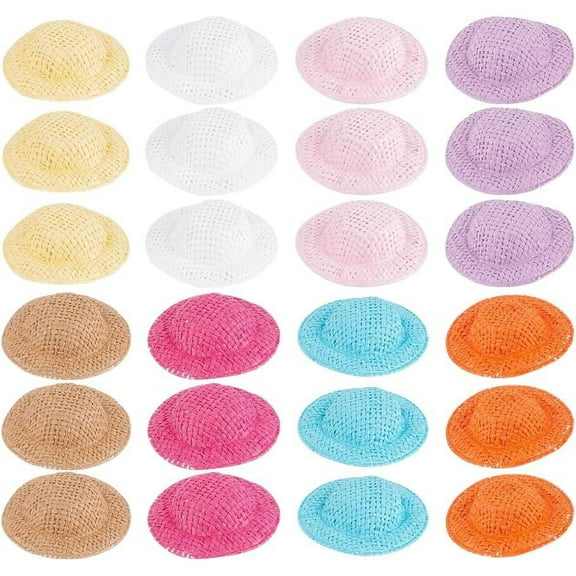 24pcs Mini Sombrero Hats 8 Color Tiny Knitting Cap 2 Inch Small Miniature Straw Hat Mini Cowboy Hat