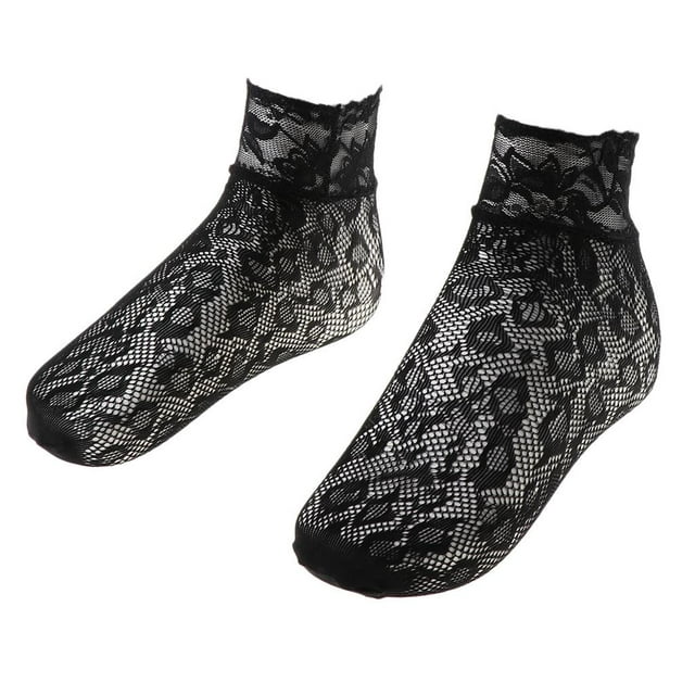 Calcetines de encaje negra suave para mujer y niña, medias tobilleras cortas 05 Zulema Calcetines de malla de encaje