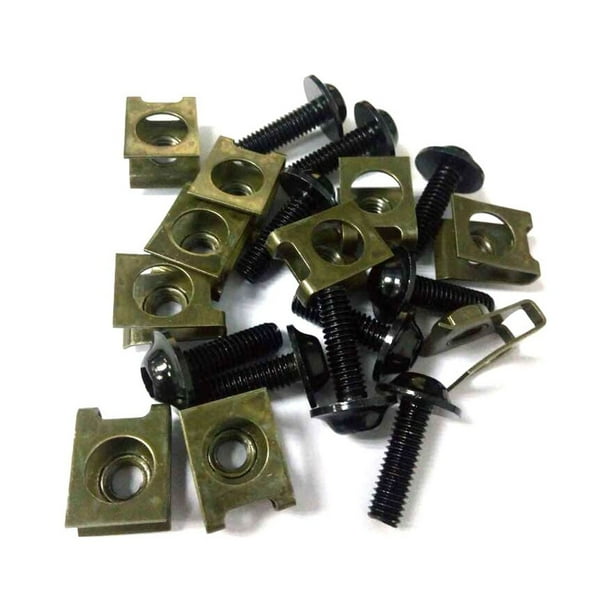 10Uds M6 Tornillo Negro Grapas de Tornillos de Moto Carenado Metal U-Tipo