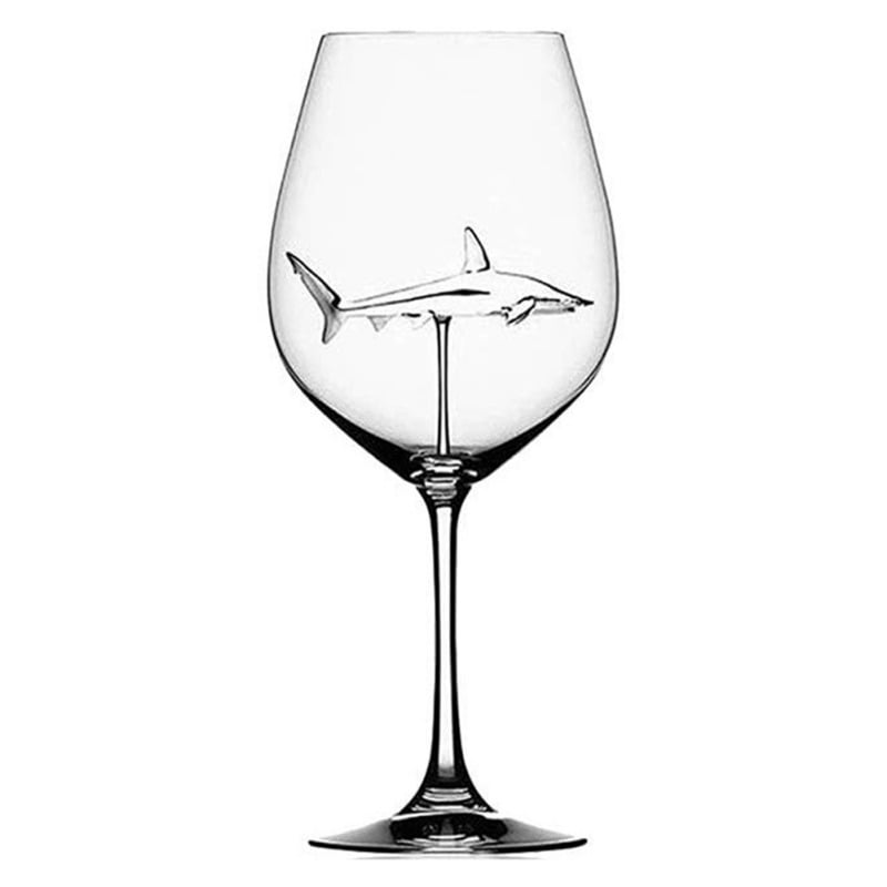 2 Pcs BSSN Shark Wine Glass Goblets The Original Shark Red Wine Glass Novelty Flutes Glass for Halloween Christmas Home Party Bars 