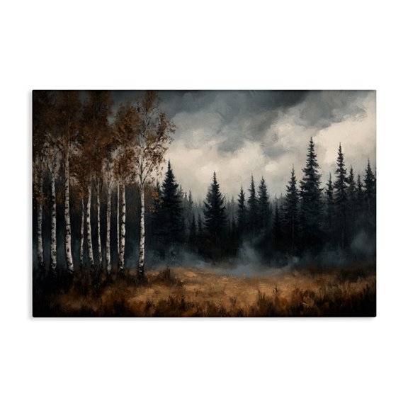 Stupell Industries Rustic Lodge Misty Forest in Autumn Canvas Art, 24 x 16, by Petals Prints Design