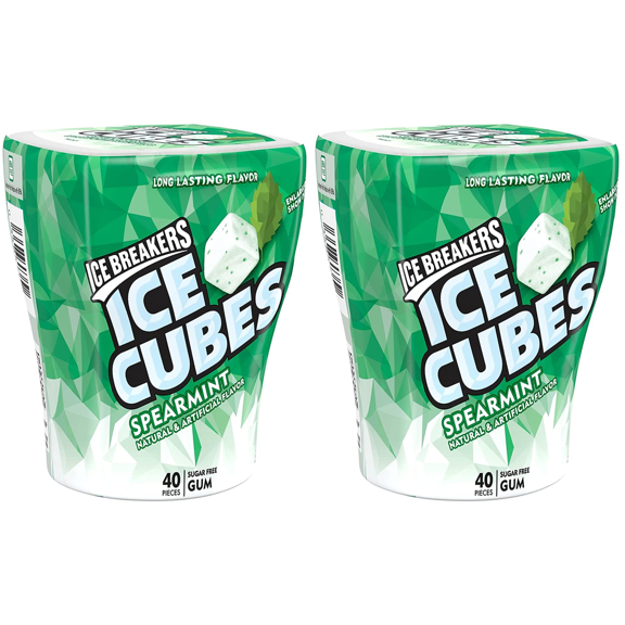 ICE BREAKERS ICE CUBES Spearmint Sugar Free Chewing Gum, Made with Xylitol, 3.24 oz, 40 Piece Each (2 Pack)