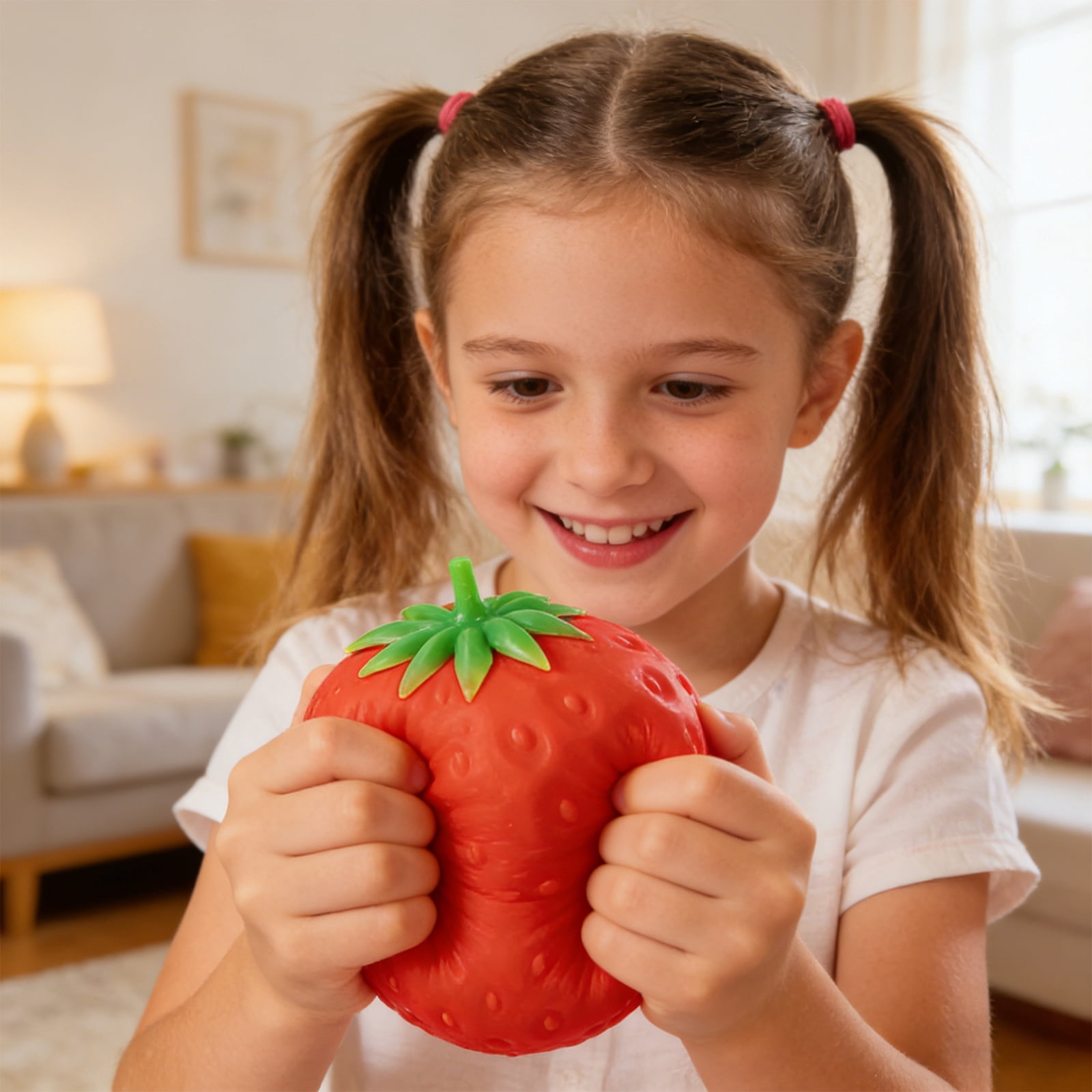 Stress Squishy Strawberry, Quick Rebound Portable Realistic Stress-Relieving Strawberries, Squeezable Strawberry Ball for Adults, Easter Basket Stuffers