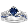 thumbnail image 2 of His and Hers 3 Piece Trio Sterling Silver Blue Titanium Wedding Band Engagement Ring Set 12/5, 2 of 7