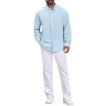 thumbnail image 2 of INSPIRE CHIC Back to School Men's Long Sleeve Button Down Solid Linen Dress Shirt S Light Blue, 2 of 6
