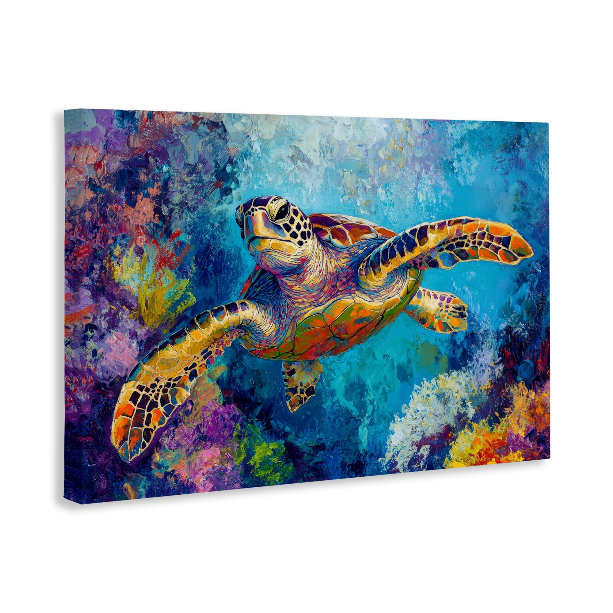 Stupell Industries Colorful Sea Turtle over Coral Canvas Wall Art, design by Petal Prints Design