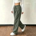 thumbnail image 4 of ZHYou No Boundarie Corduroy Pants for Women Ribbed Knit Drawstring High Waist Wide Leg Loose Casual Trousers with Pockets,Army Green,Size M, 4 of 6