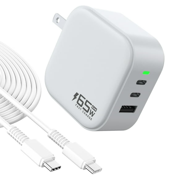 65W USB C Charger, 3 in 1 GaN Fast Charging Charger, Support PPS PD 3.0 USB-C Wall Charger for Dell/iPhone Series/Tablet/Dell/Samsung Galaxy Series/Laptop etc with 3.28FT Cable-White