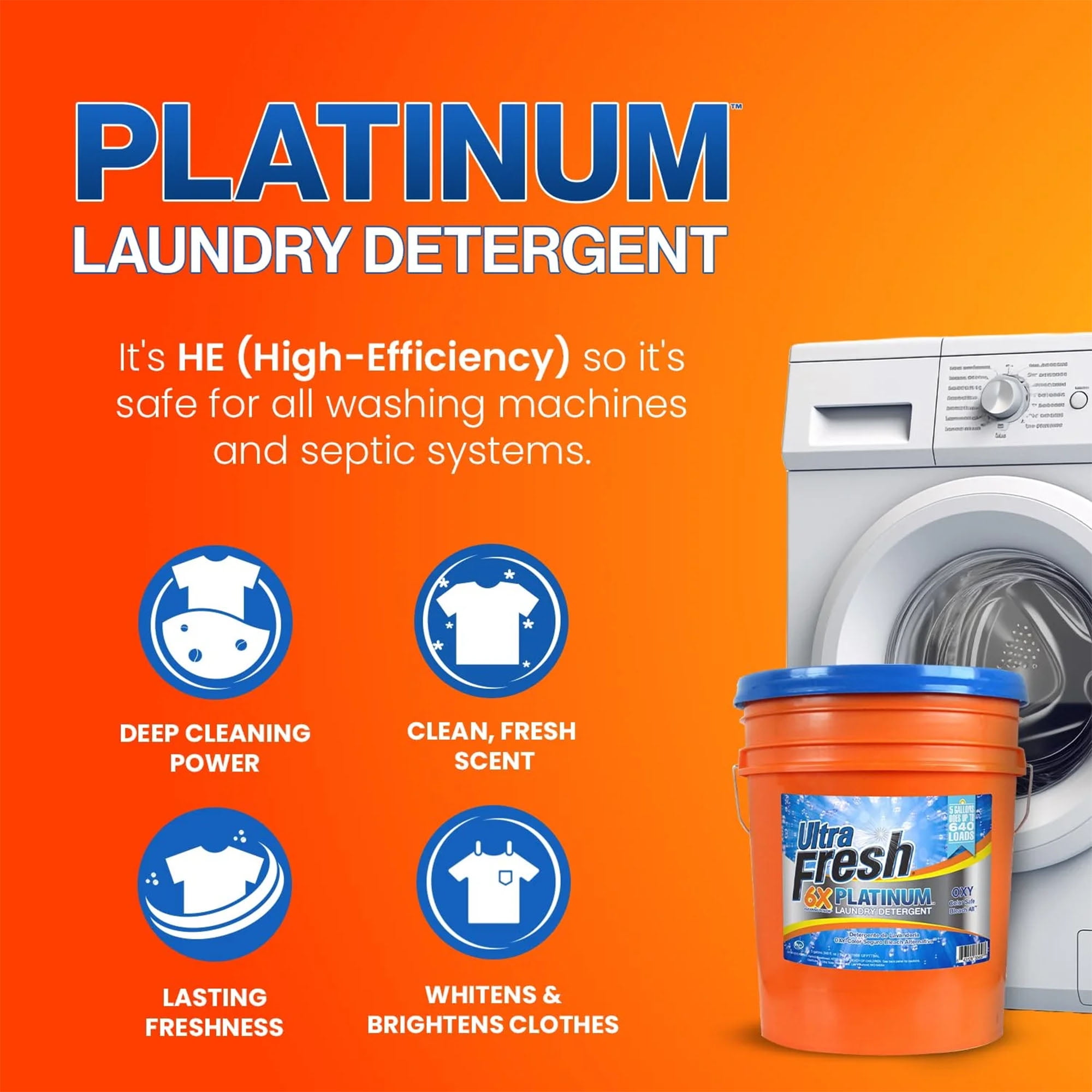 Ultra Fresh 3 Pack 6X Platinum Laundry Detergent, Up to 640 Loads, Bleach Alt, 5 Gallon