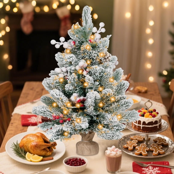 Mini Árbol de Navidad ININ 61 cm Nevado con Luces LED