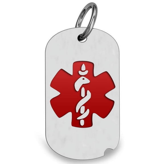 Stainless Steel Medical Dog Tag W/ Red Enamel - 1/3 Inch X 3/4 Inch