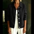 thumbnail image 7 of Women's Relaxed Fit Long Sleeve Turndown Collar Denim Button Up Cardigan Coat Jacket Comfy Versatile Spring Winter Outfits | CSEONE,Black L, 7 of 7