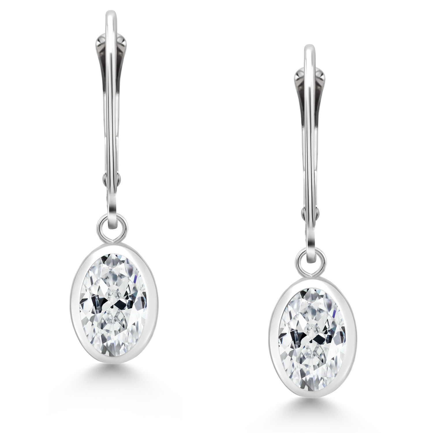 Gem Stone King 925 Sterling Silver White Zirconia Drop Dangle Leverback Earrings for Women (2.42 Cttw, Gemstone, Oval 8X6MM)