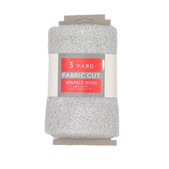 Silver Sparkle Mesh Polyester Fabric, 3 yard precut
